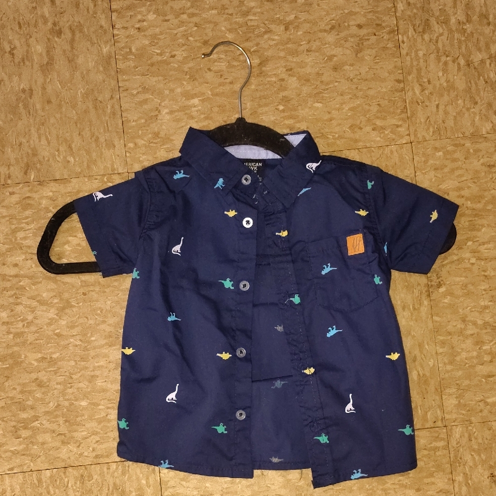 Kids Navy Blue Dinosaur Print Button Down Shirt - Picture 1 of 1